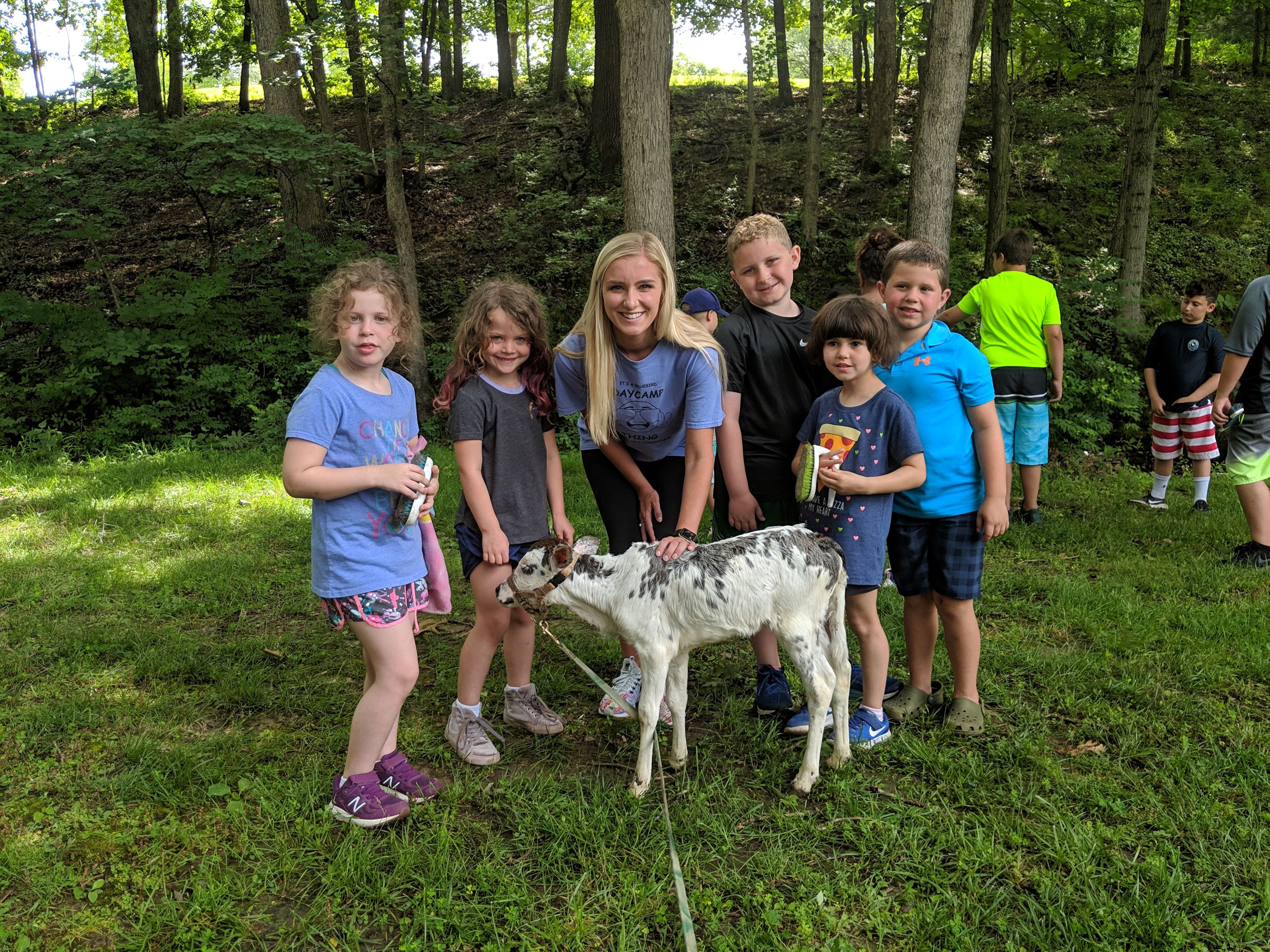 camp group with cow from petting zoo
