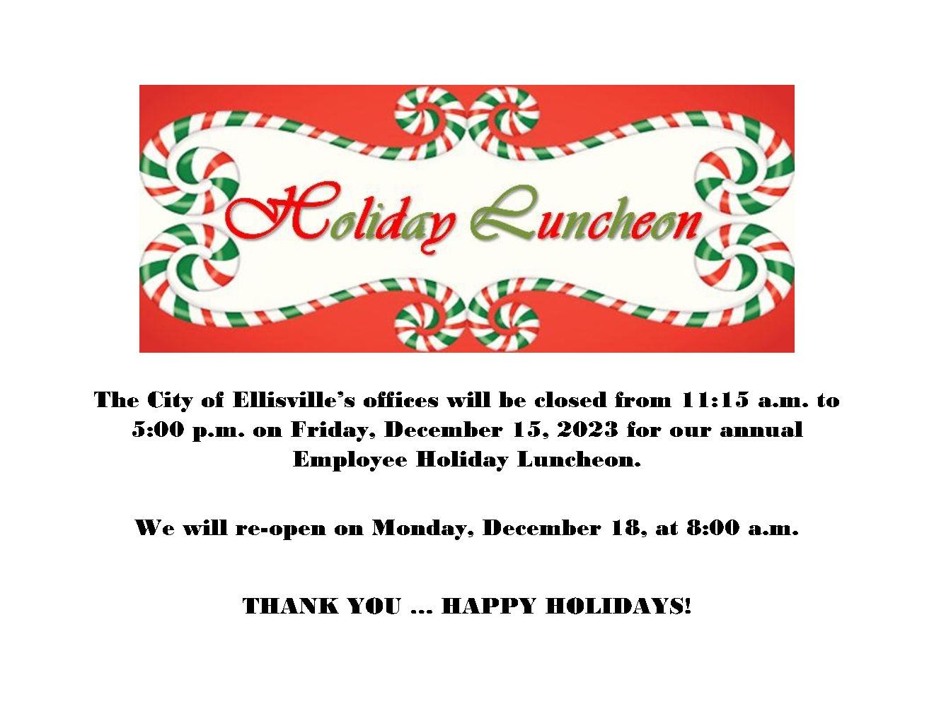 Closed for Holiday Luncheon